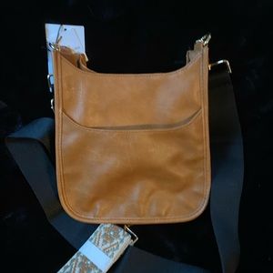 Ahdorned Faux Leather Camel color crossover handbag small size